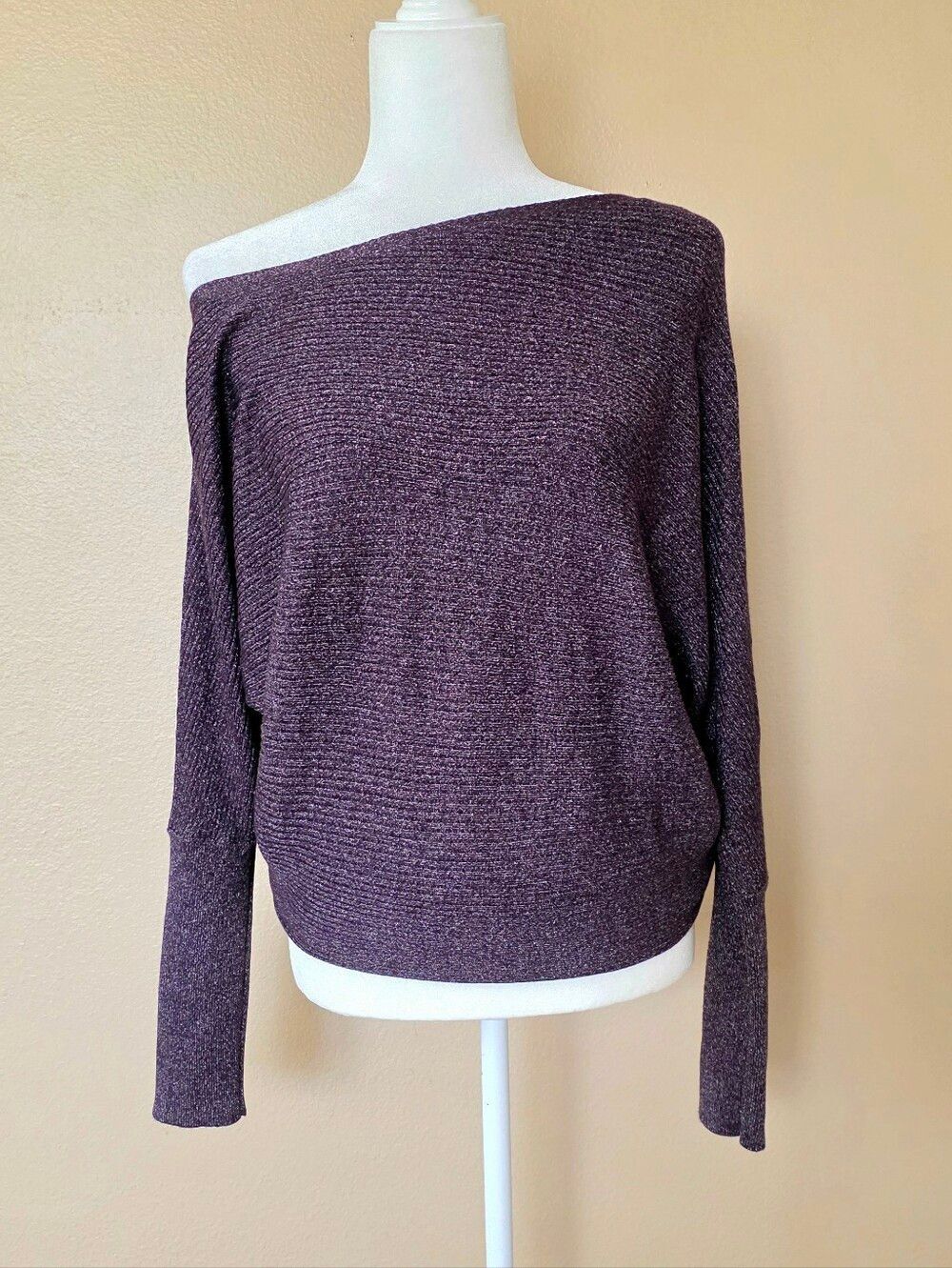 Banana Republic Purple Shimmer Oversized Off the Shoulder Sweater Top - Size XS